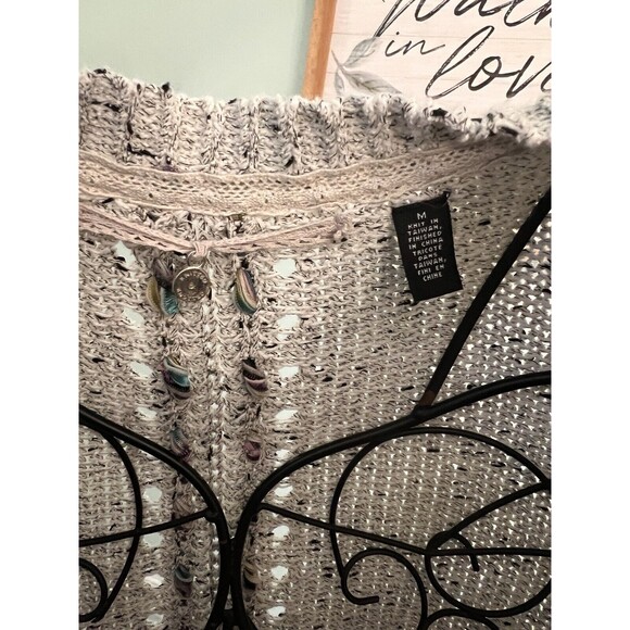 anthropologie Knitted And Knotted Sweater Cable Knit Front Zip M Gray Blend - Picture 3 of 8